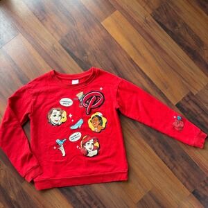 Disney 100 Red Princess Graphic Sweatshirt Kids Large Belle Ariel Tiana P Patch